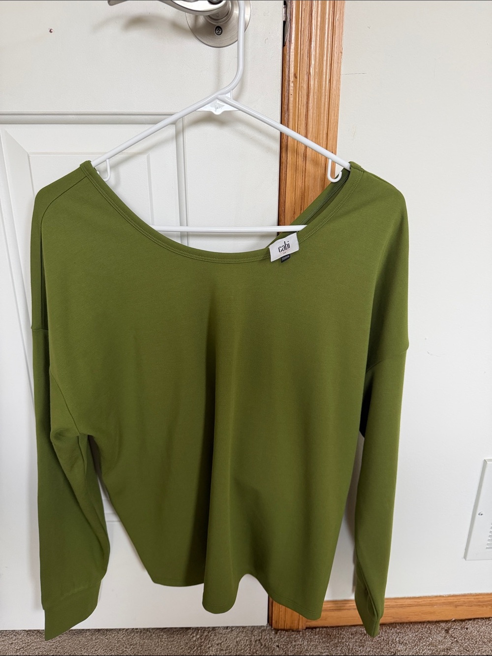 CAbi Olive Green Boatneck Long Sleeve Top